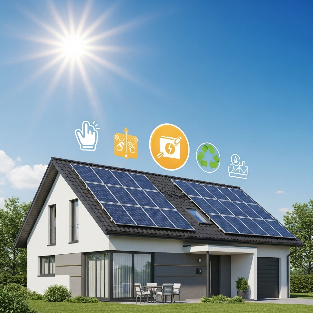 Maison moderne avec panneaux solaires sur le toit